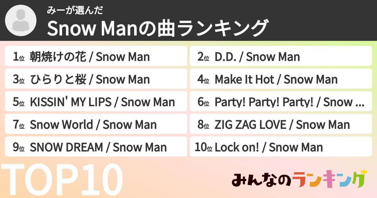 みーさんの「Snow Manの曲ランキング」