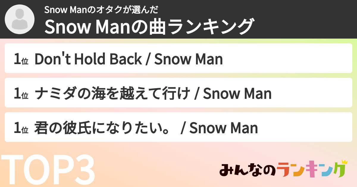 Snow Manのオタクさんの「Snow Manの曲ランキング」