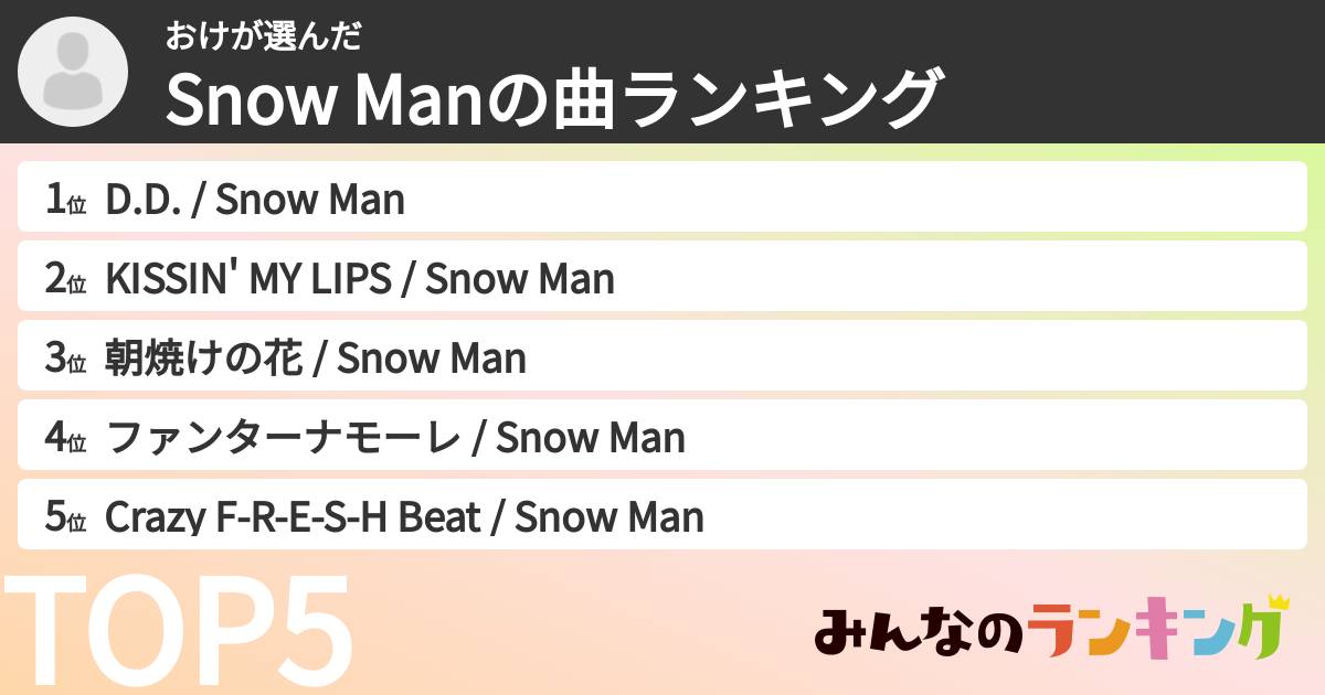 おけさんの「Snow Manの曲ランキング」