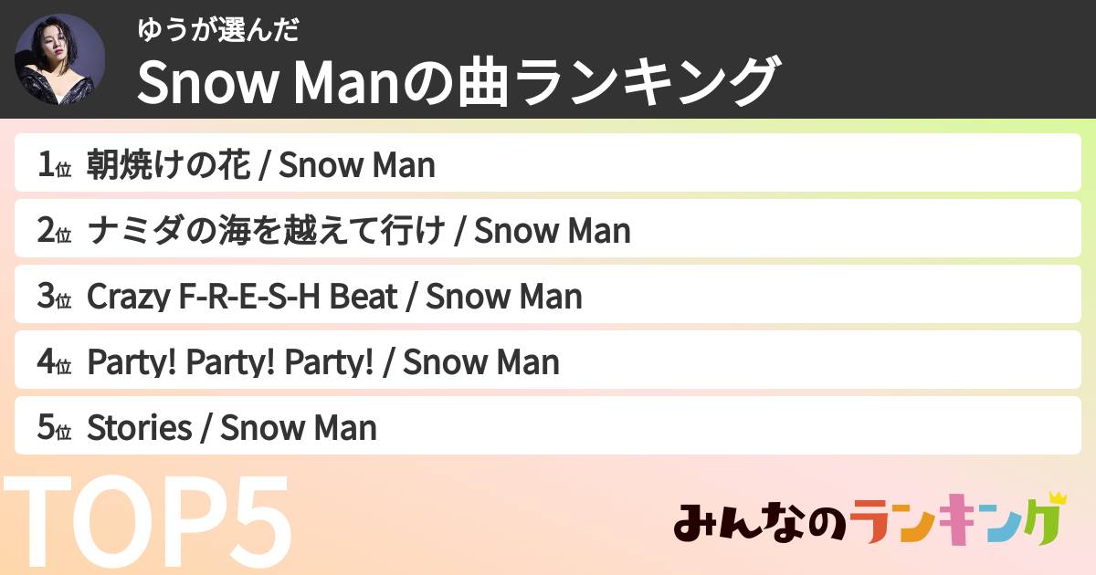 ゆうさんの「Snow Manの曲ランキング」