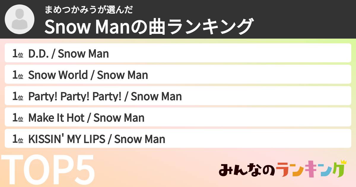 まめつかみうさんの「Snow Manの曲ランキング」