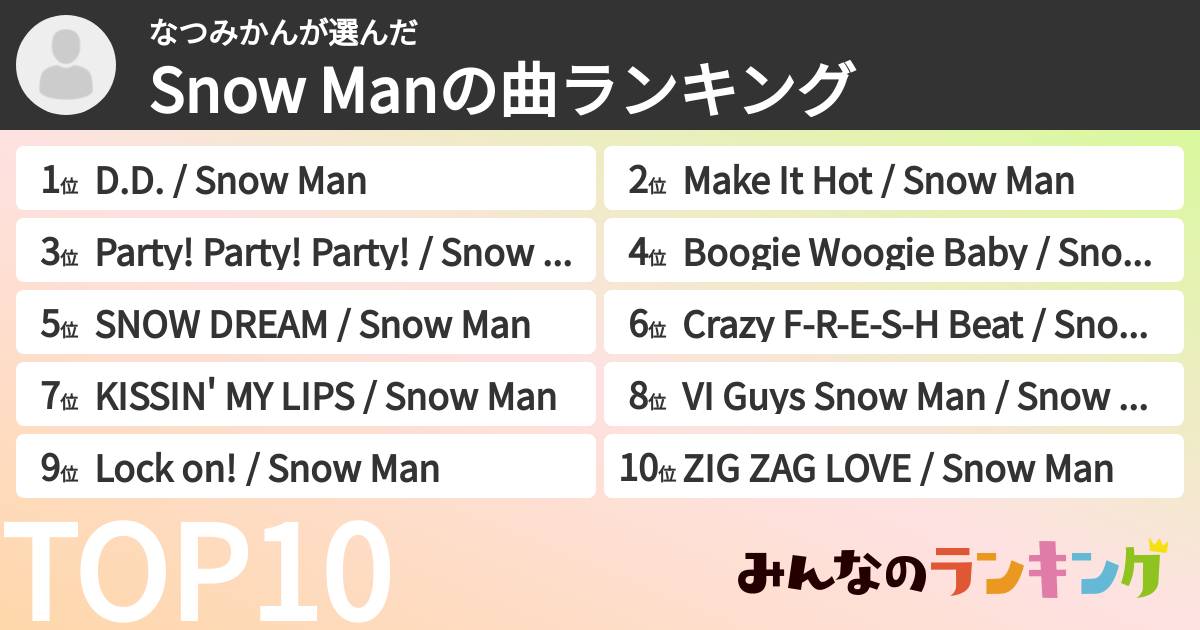 なつみかんさんの「Snow Manの曲ランキング」