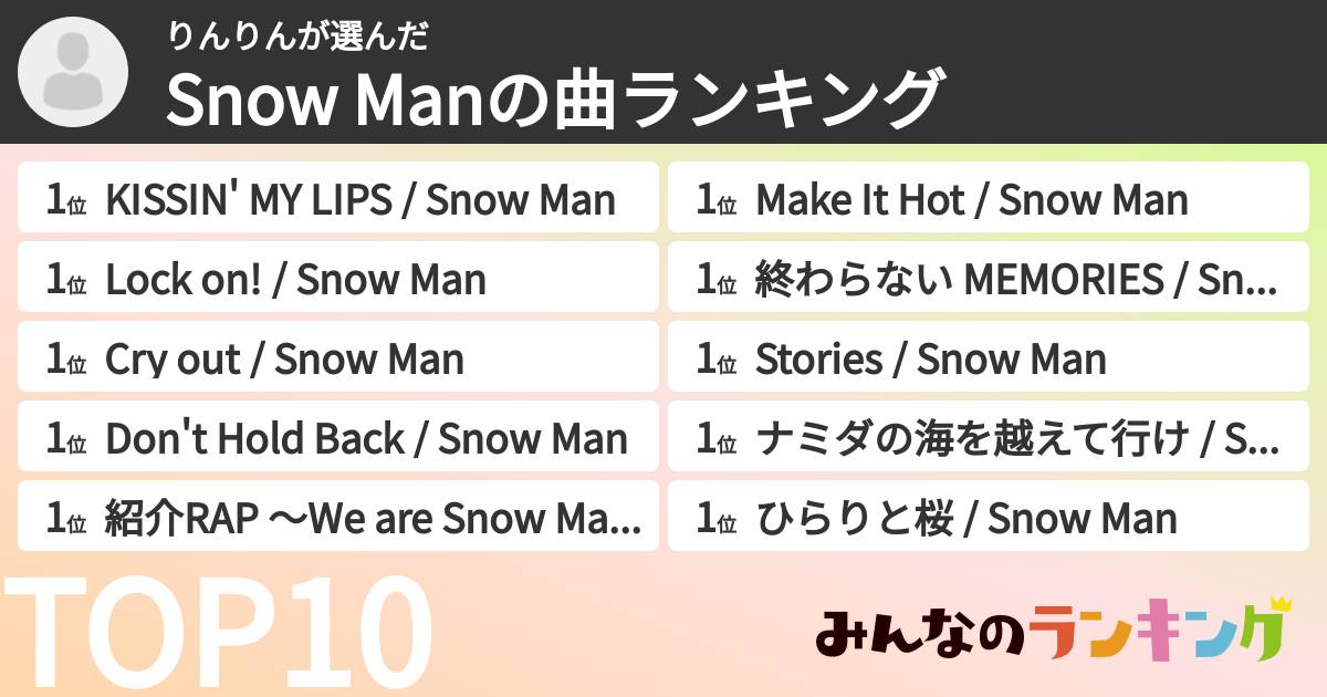 りんりんさんの「Snow Manの曲ランキング」