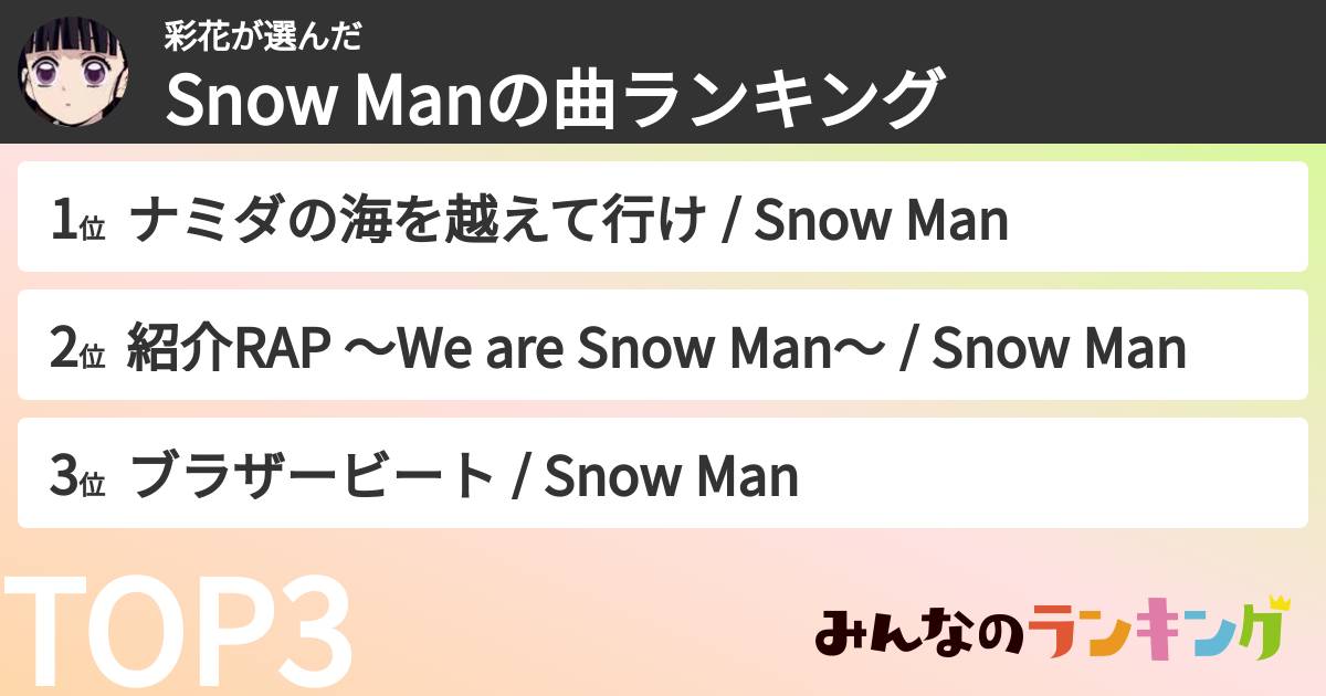 彩花さんの「Snow Manの曲ランキング」