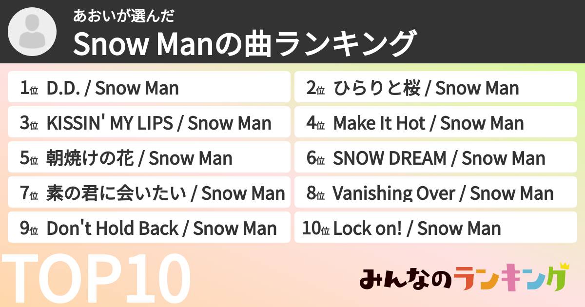 あおいさんの「Snow Manの曲ランキング」