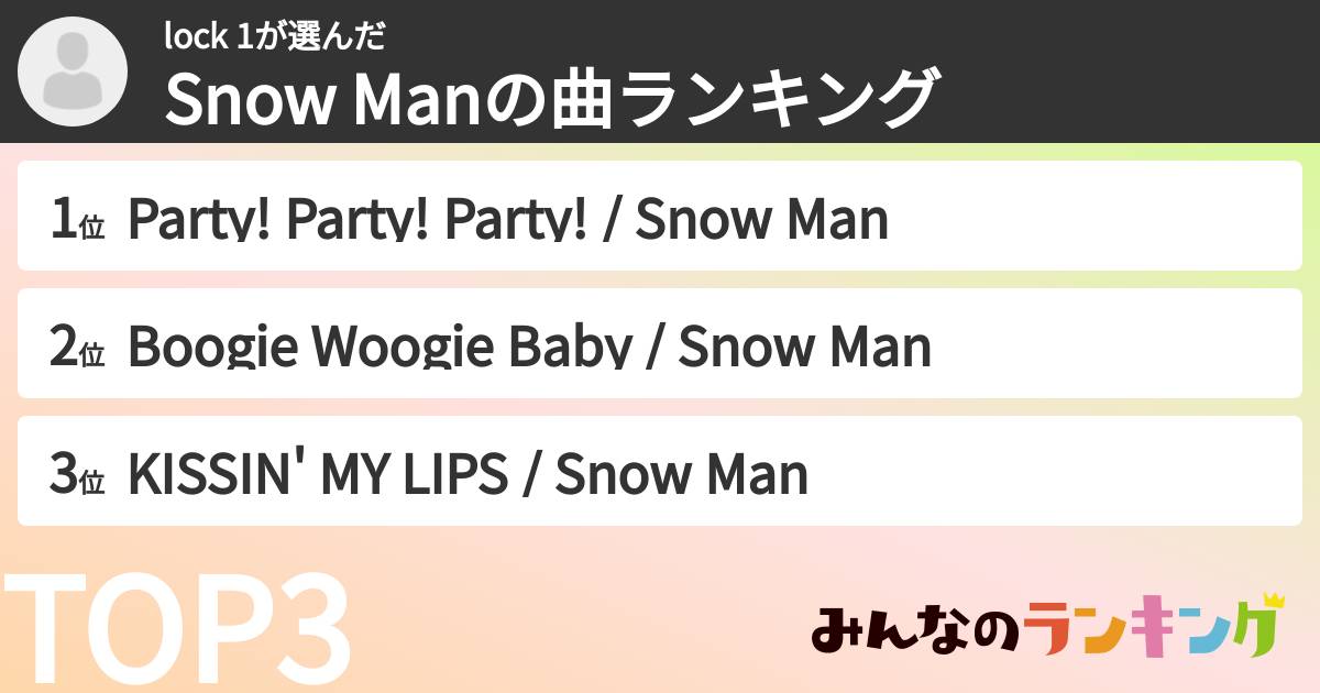 lock 1さんの「Snow Manの曲ランキング」