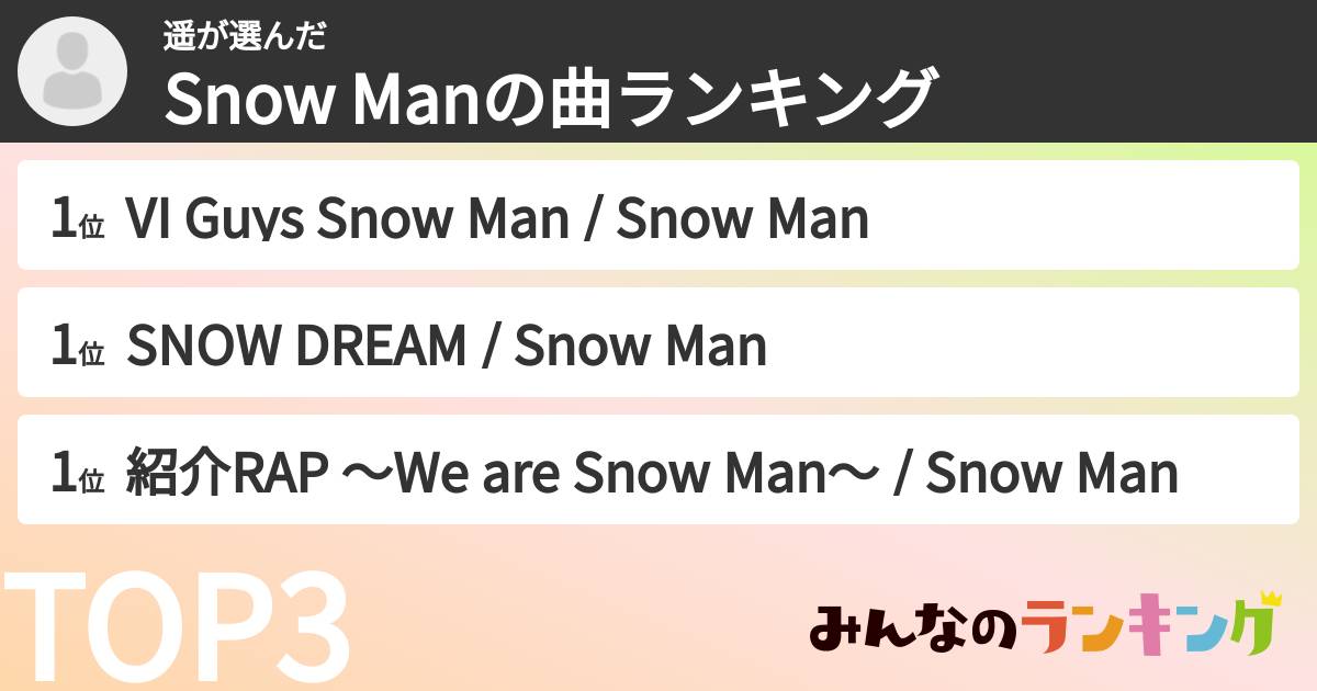 遥さんの「Snow Manの曲ランキング」