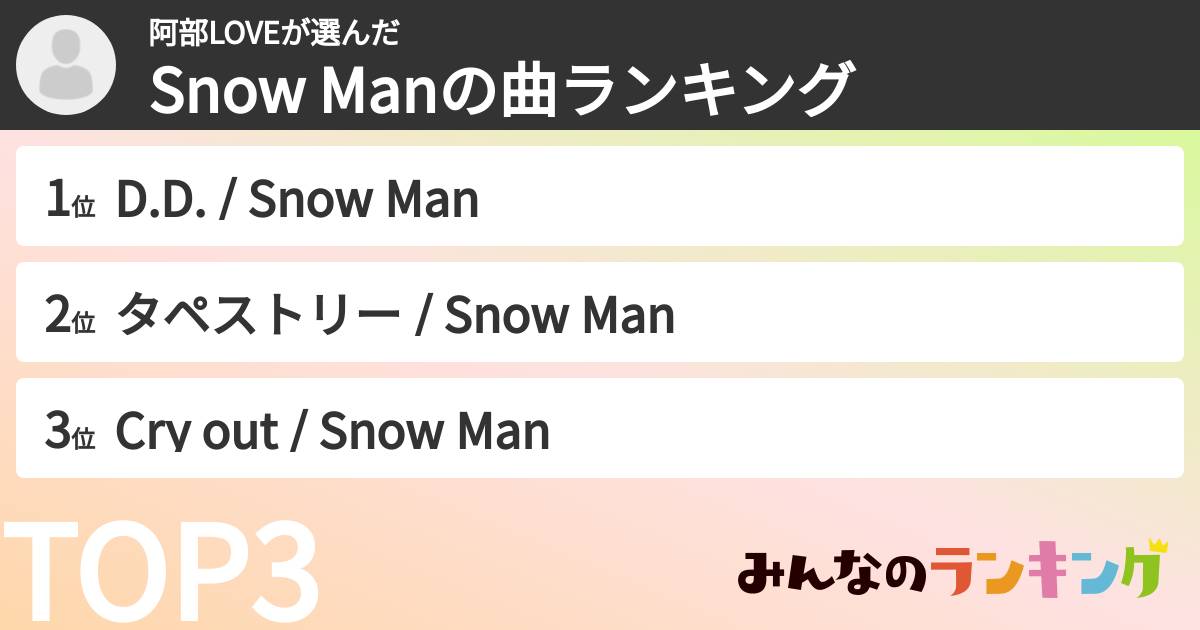 阿部LOVEさんの「Snow Manの曲ランキング」
