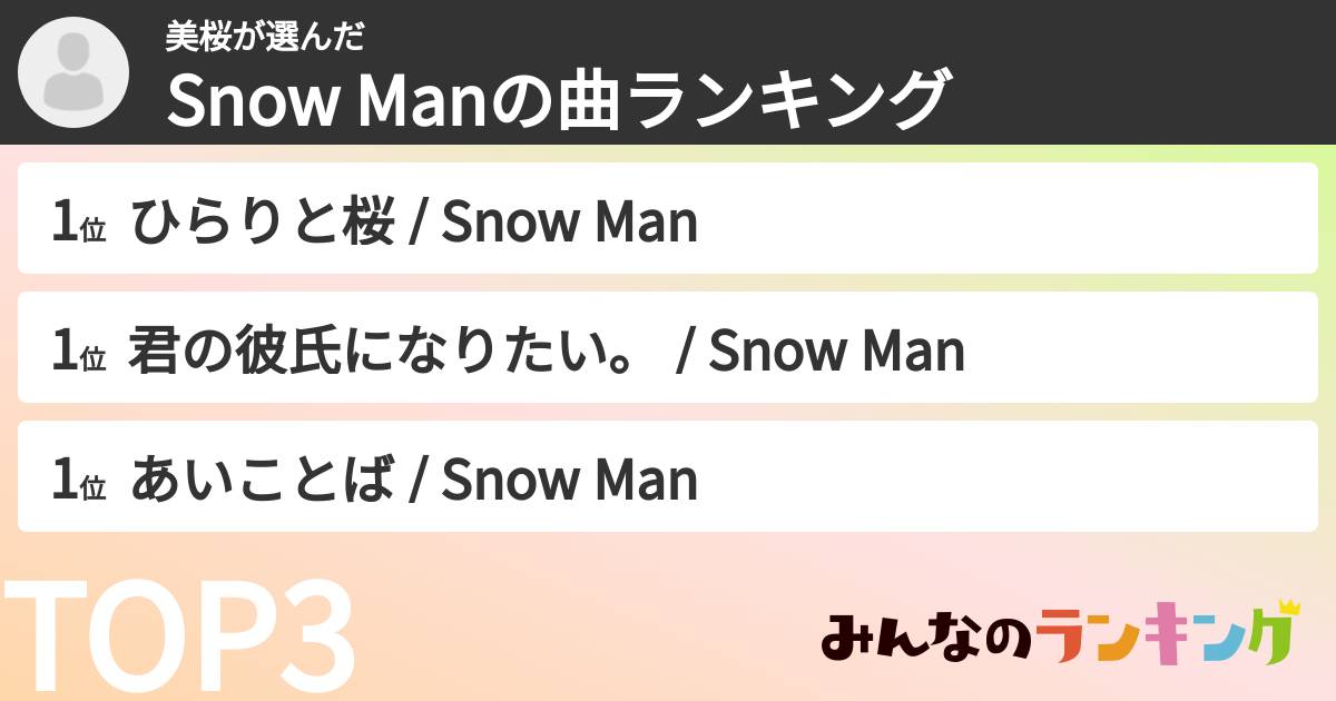 美桜さんの「Snow Manの曲ランキング」