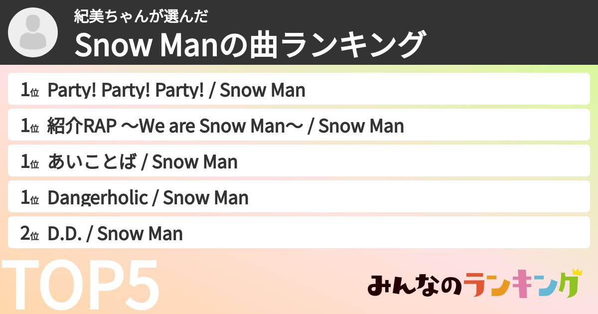 紀美ちゃんさんの「Snow Manの曲ランキング」