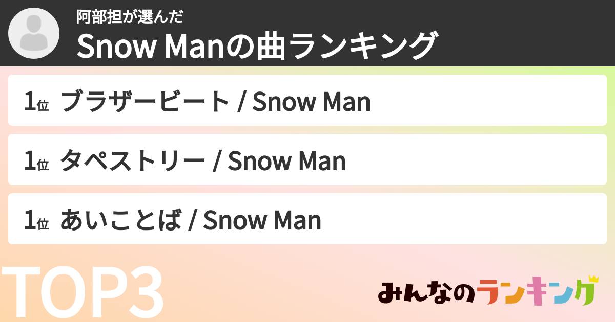 阿部担さんの「Snow Manの曲ランキング」