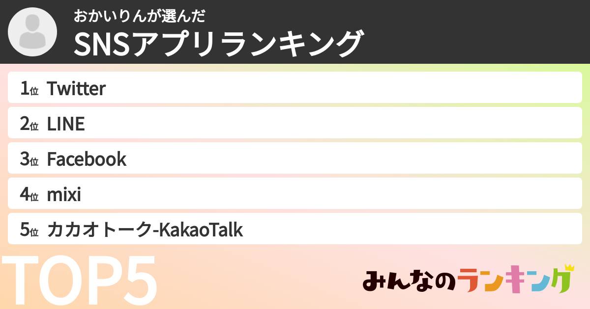 おかいりんさんの「SNSアプリランキング」