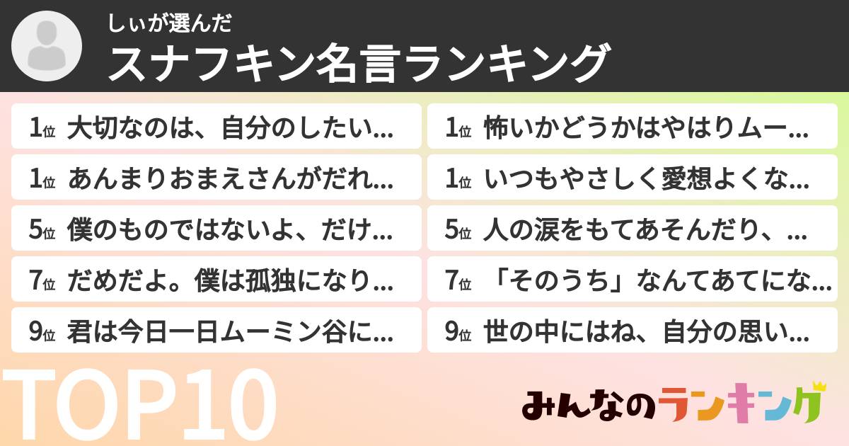 しぃさんの「スナフキン名言ランキング」