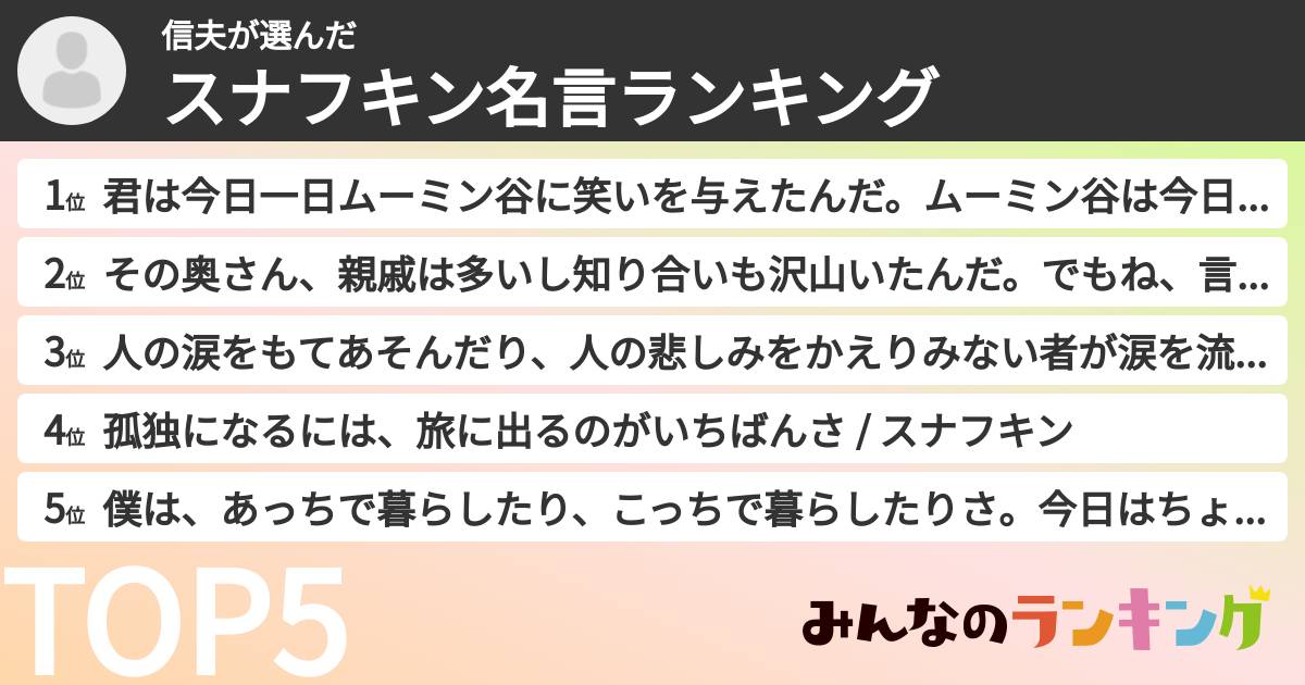 信夫さんの「スナフキン名言ランキング」