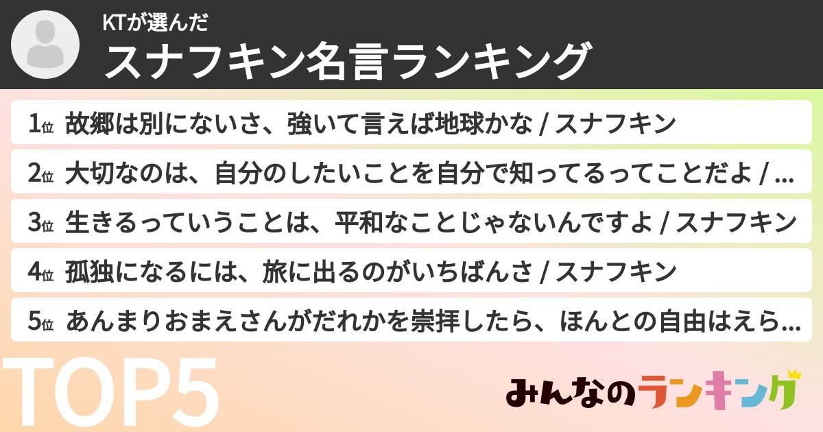 KTさんの「スナフキン名言ランキング」