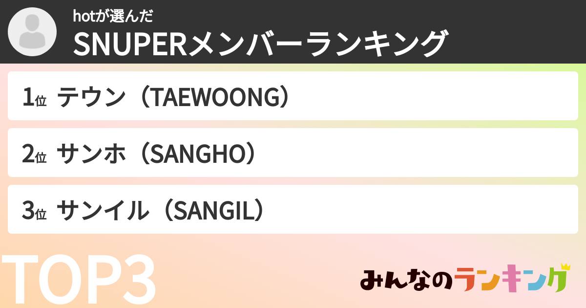 hotさんの「SNUPERメンバーランキング」