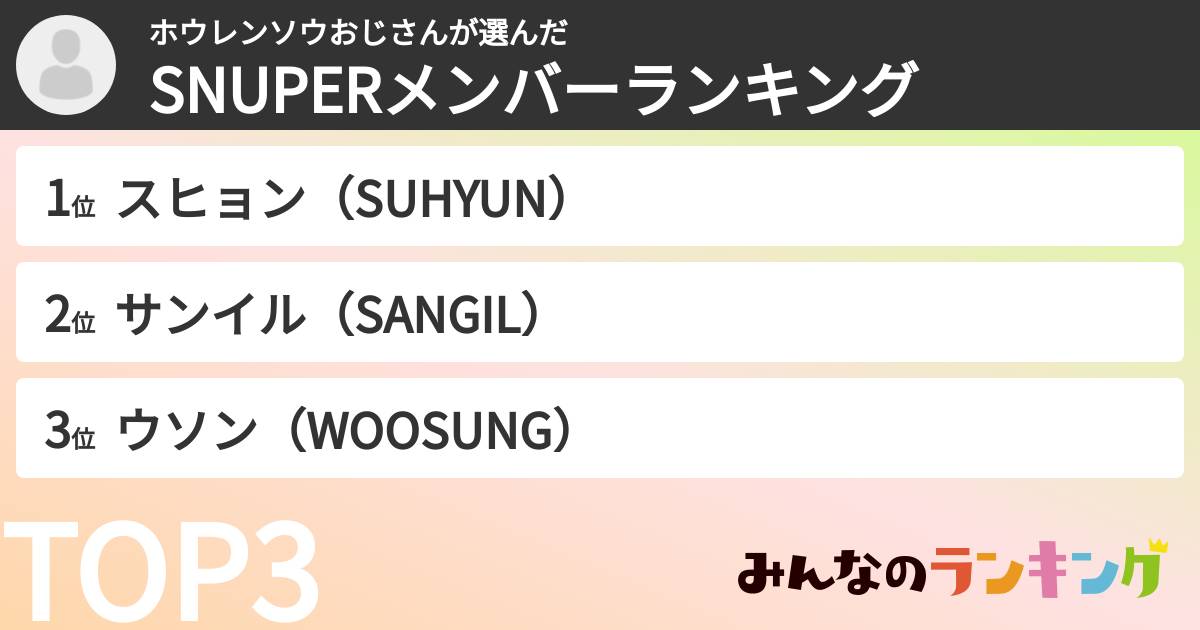 ホウレンソウおじさんさんの「SNUPERメンバーランキング」