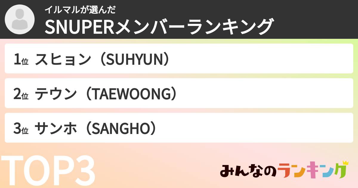 イルマルさんの「SNUPERメンバーランキング」