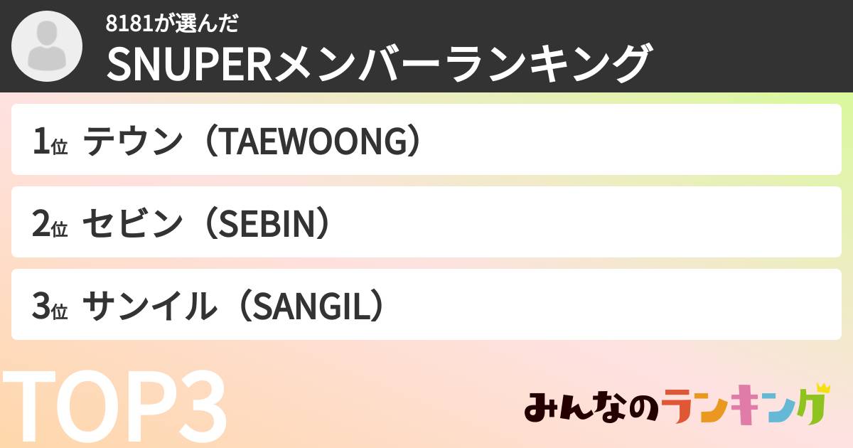 8181さんの「SNUPERメンバーランキング」