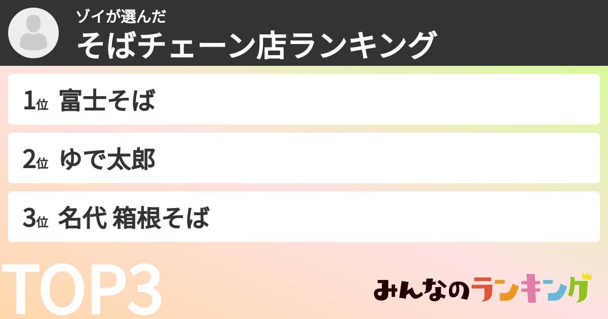 ゾイさんの「そばチェーン店ランキング」