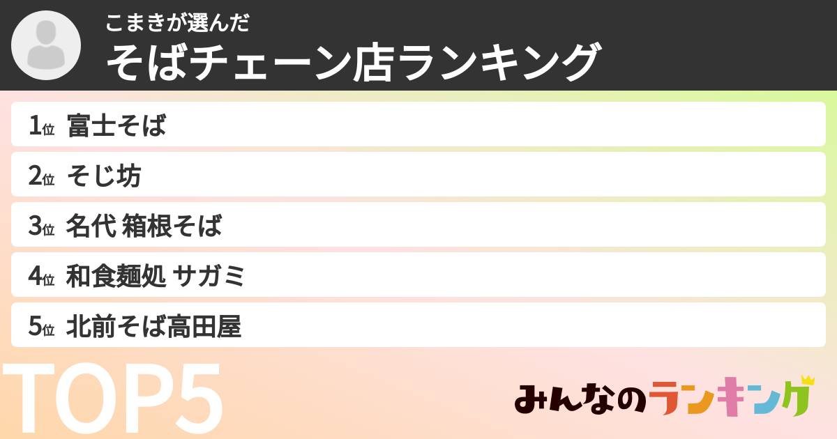こまきさんの「そばチェーン店ランキング」