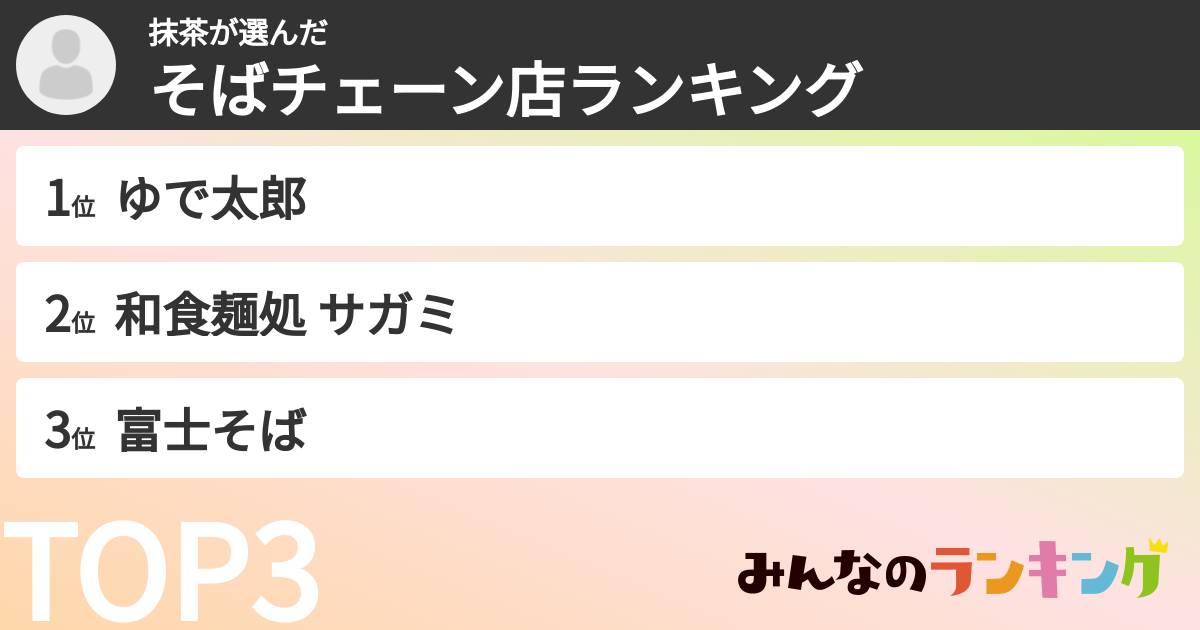 抹茶さんの「そばチェーン店ランキング」