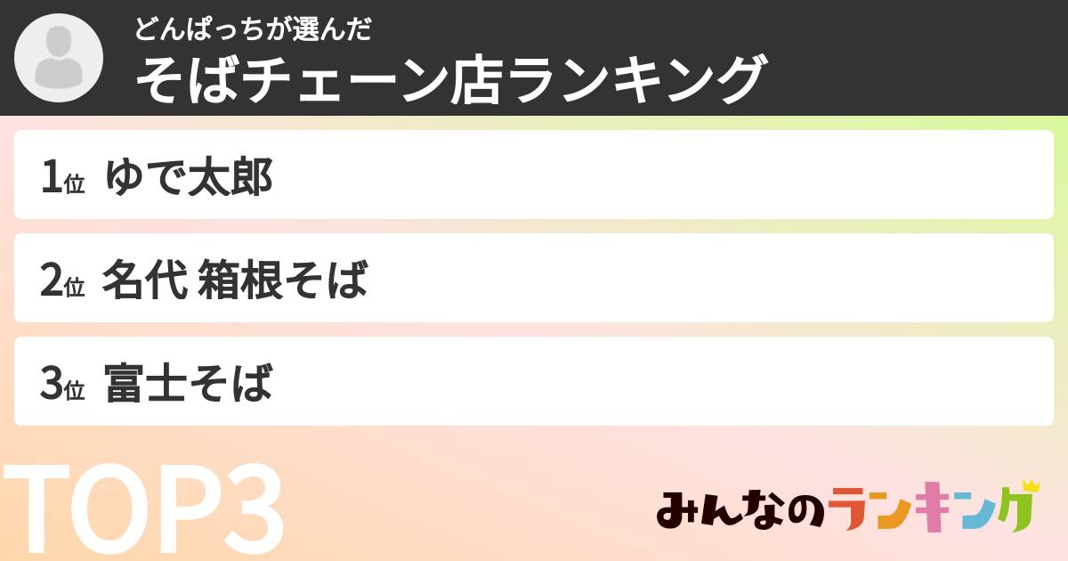 どんぱっちさんの「そばチェーン店ランキング」