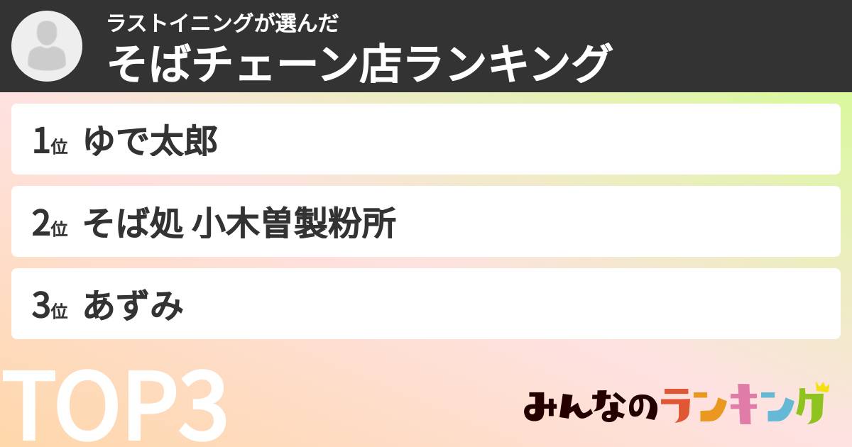 ラストイニングさんの「そばチェーン店ランキング」