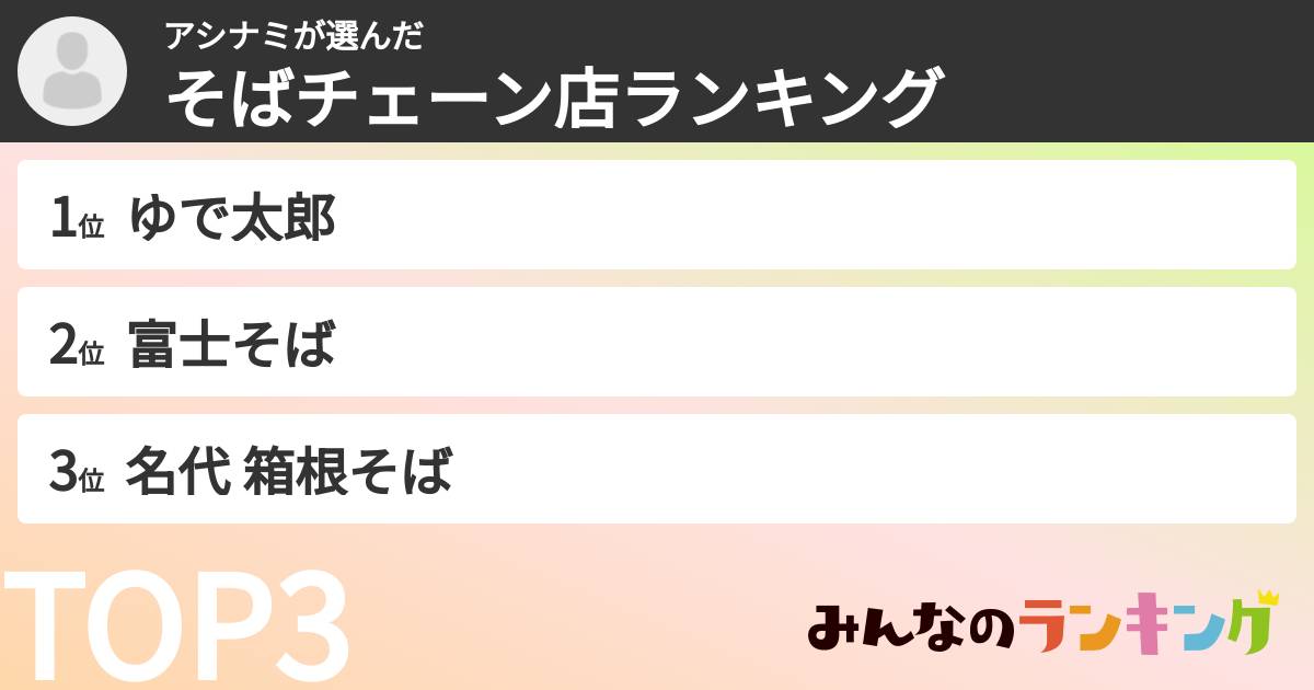 アシナミさんの「そばチェーン店ランキング」