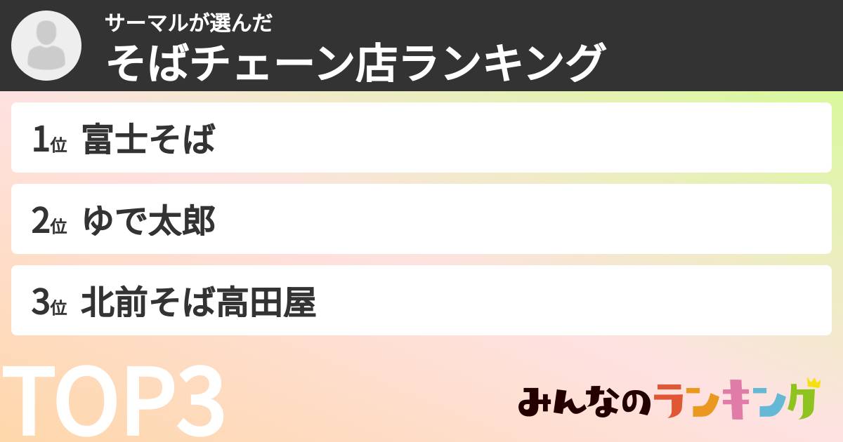 サーマルさんの「そばチェーン店ランキング」