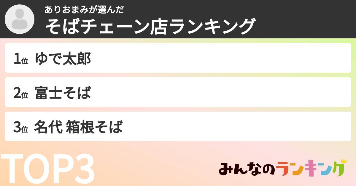 ありおまみさんの「そばチェーン店ランキング」