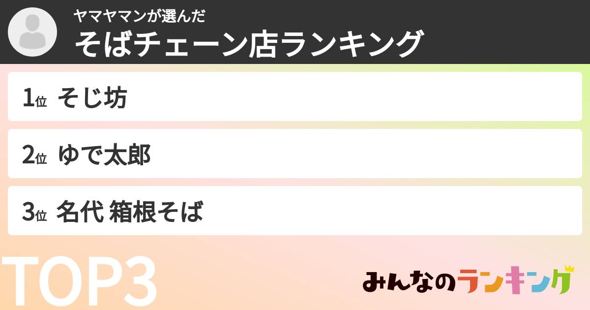 ヤマヤマンさんの「そばチェーン店ランキング」
