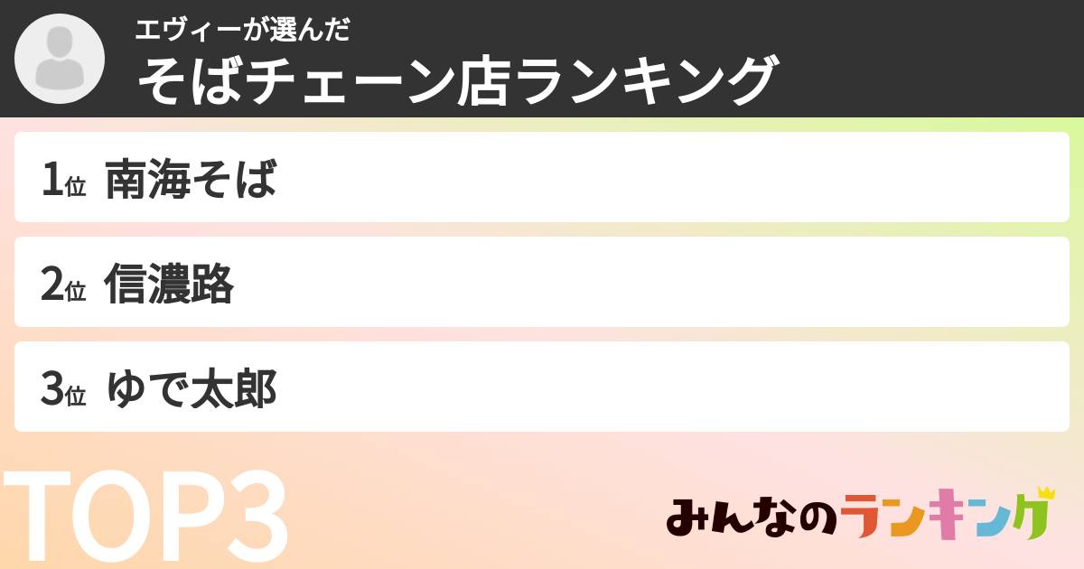 エヴィーさんの「そばチェーン店ランキング」