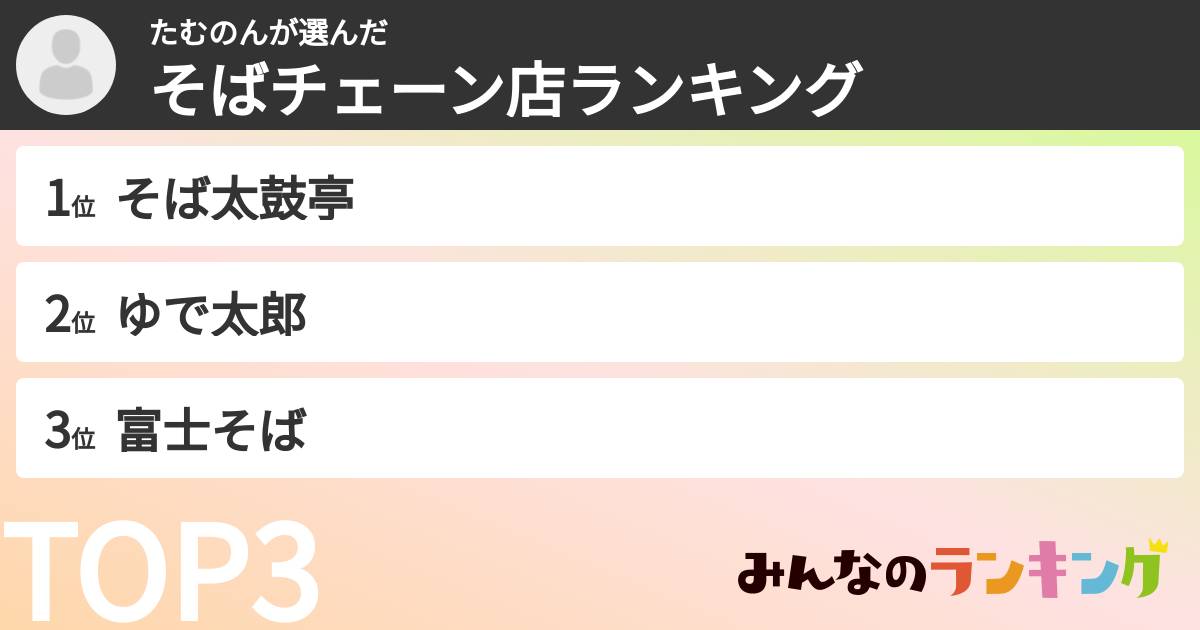 たむのんさんの「そばチェーン店ランキング」