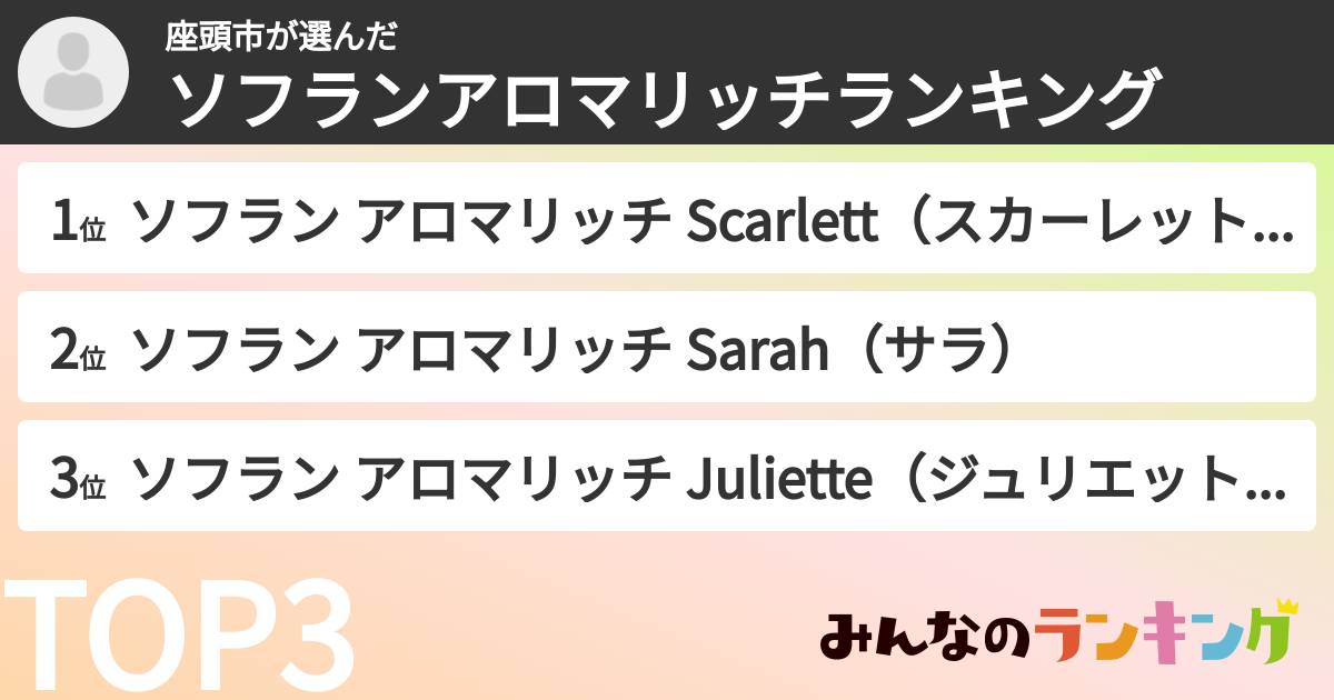座頭市さんの「ソフランアロマリッチランキング」