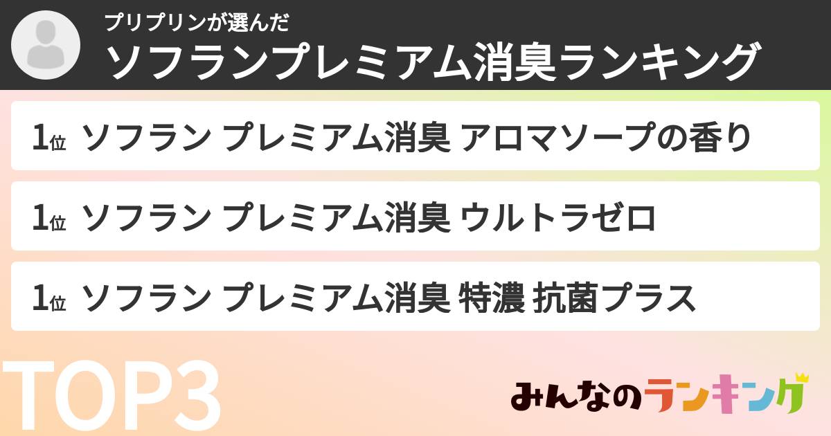 プリプリンさんの「ソフランプレミアム消臭ランキング」