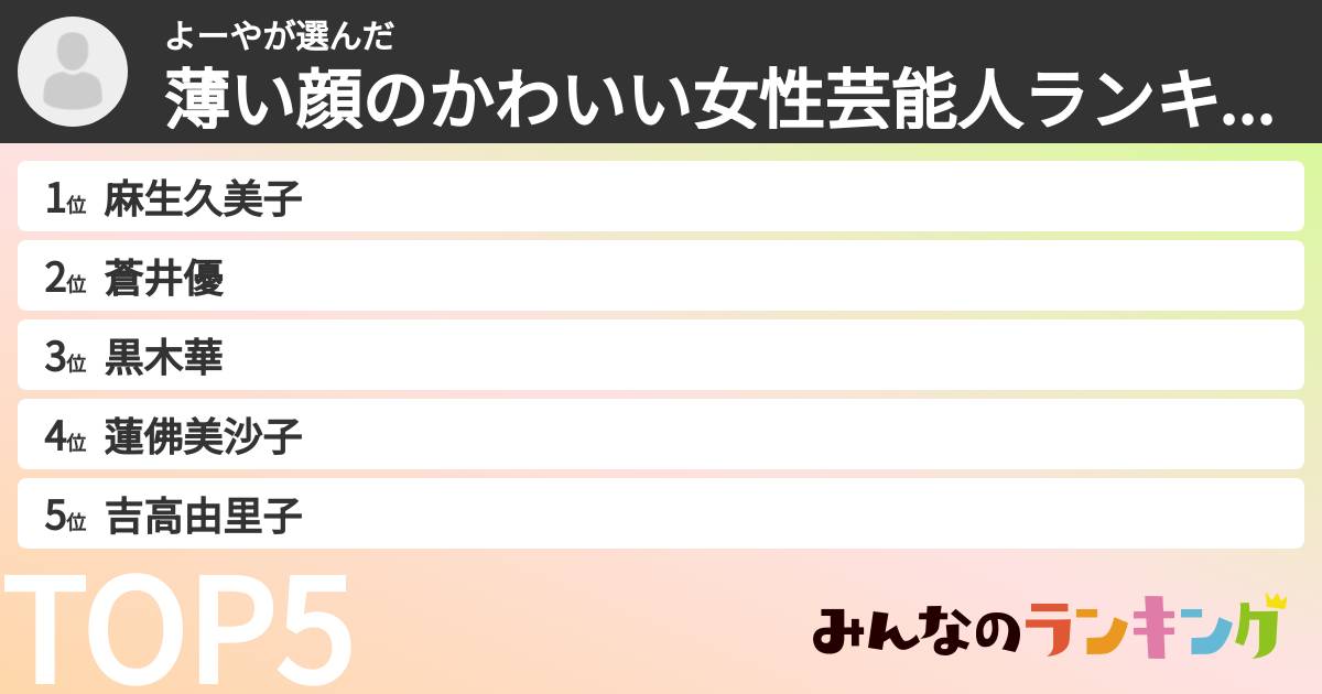 よーやさんの「薄い顔のかわいい女性芸能人ランキング」