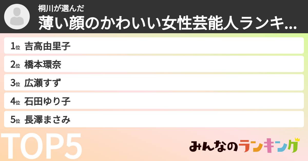 桐川さんの「薄い顔のかわいい女性芸能人ランキング」