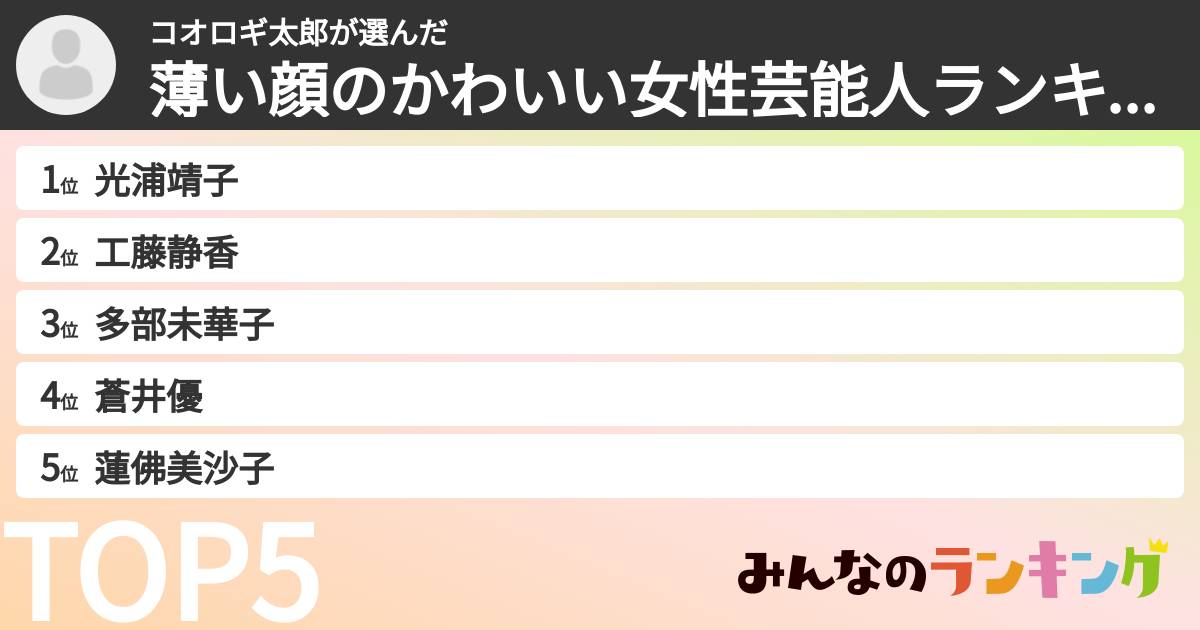 コオロギ太郎さんの「薄い顔のかわいい女性芸能人ランキング」