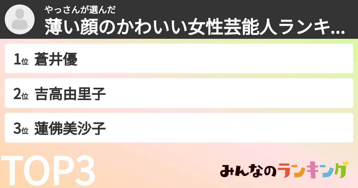やっさんさんの「薄い顔のかわいい女性芸能人ランキング」