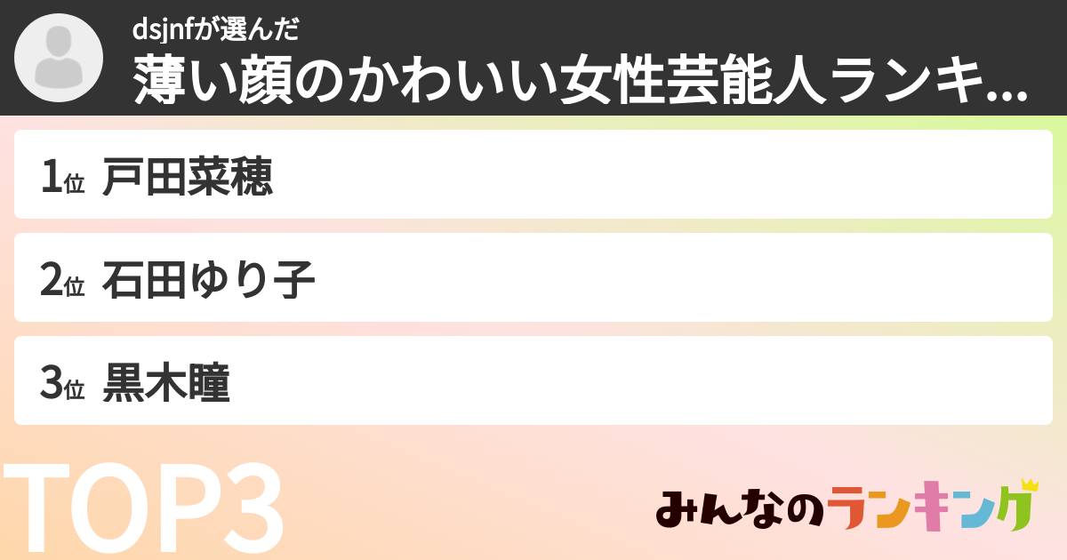 dsjnfさんの「薄い顔のかわいい女性芸能人ランキング」