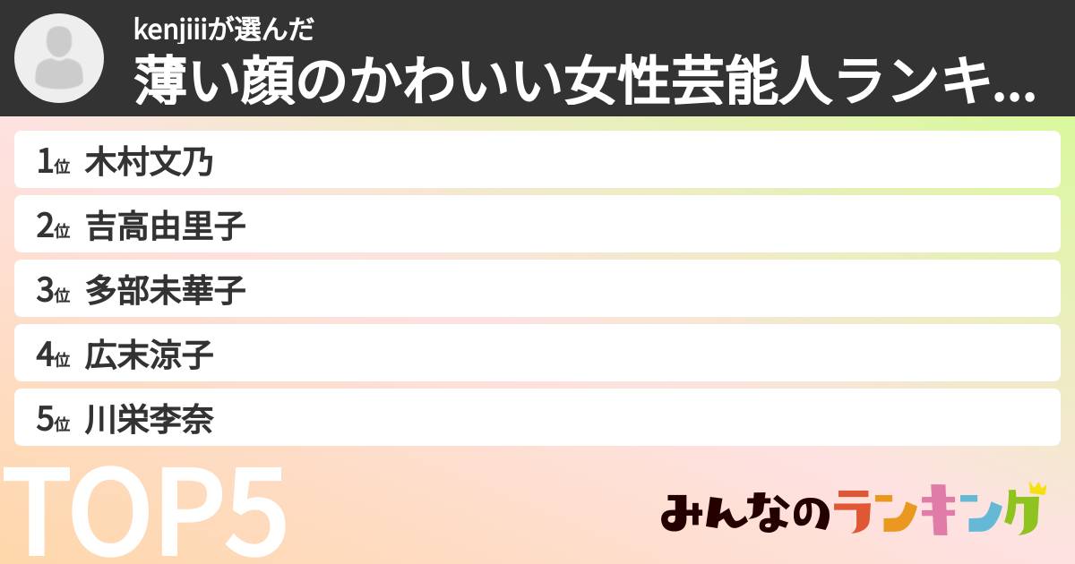 kenjiiiさんの「薄い顔のかわいい女性芸能人ランキング」