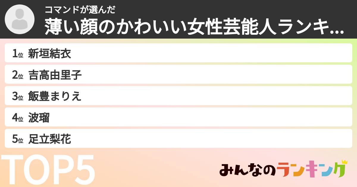 コマンドさんの「薄い顔のかわいい女性芸能人ランキング」