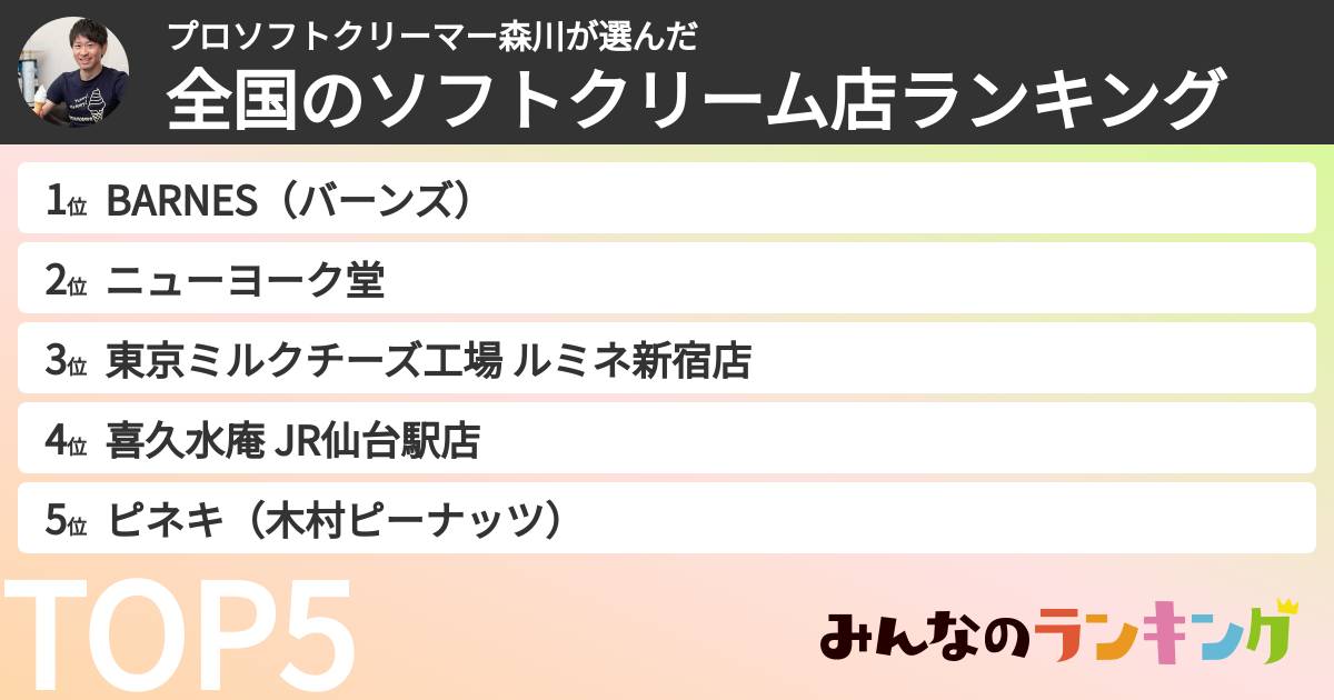 プロソフトクリーマー森川さんの「全国のソフトクリーム店ランキング」