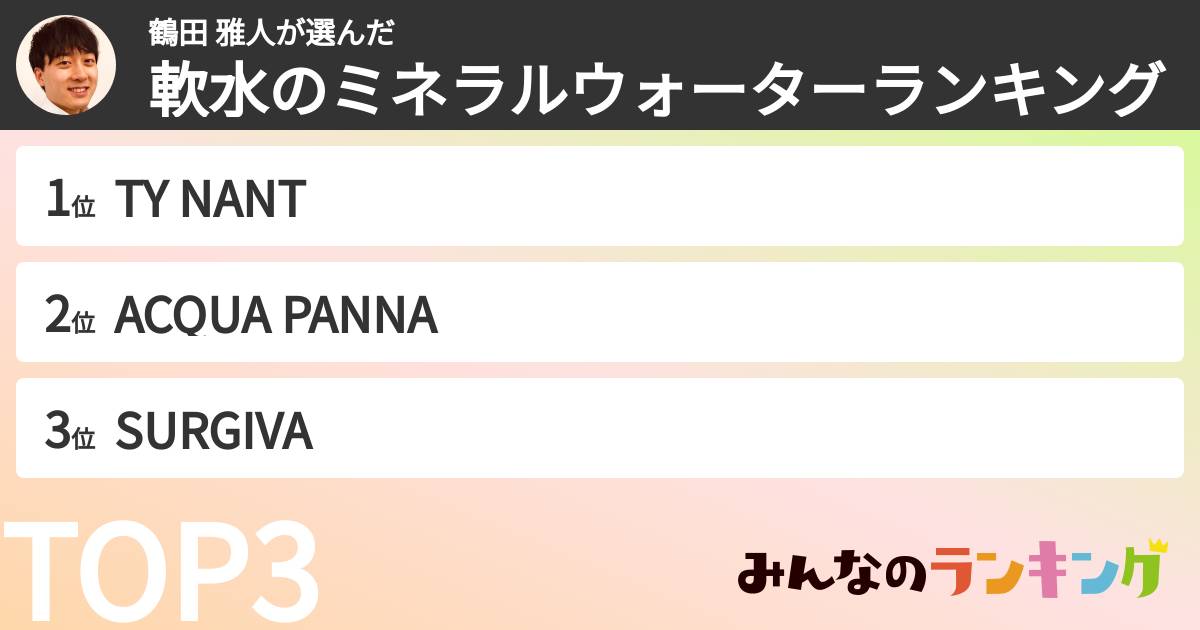 鶴田 雅人さんの「軟水のミネラルウォーターランキング」