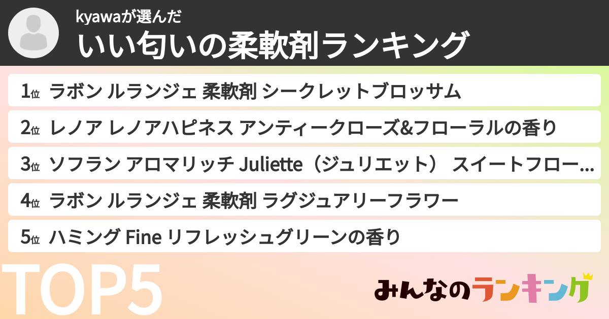 kyawaさんの「いい匂いの柔軟剤ランキング」