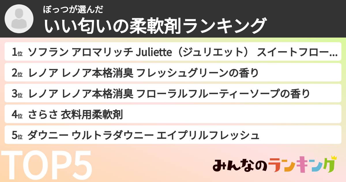 ぼっつさんの「いい匂いの柔軟剤ランキング」