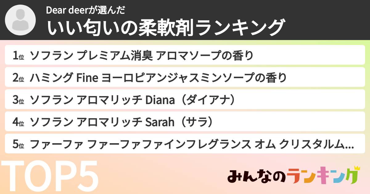 Dear deerさんの「いい匂いの柔軟剤ランキング」