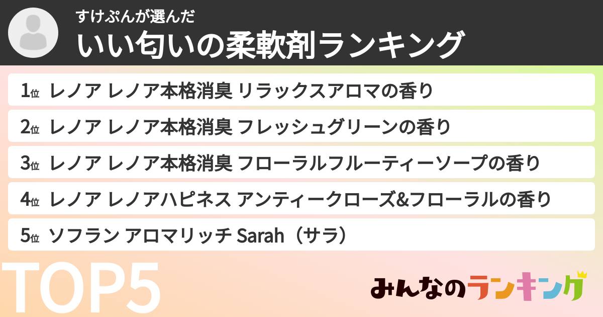 すけぷんさんの「いい匂いの柔軟剤ランキング」