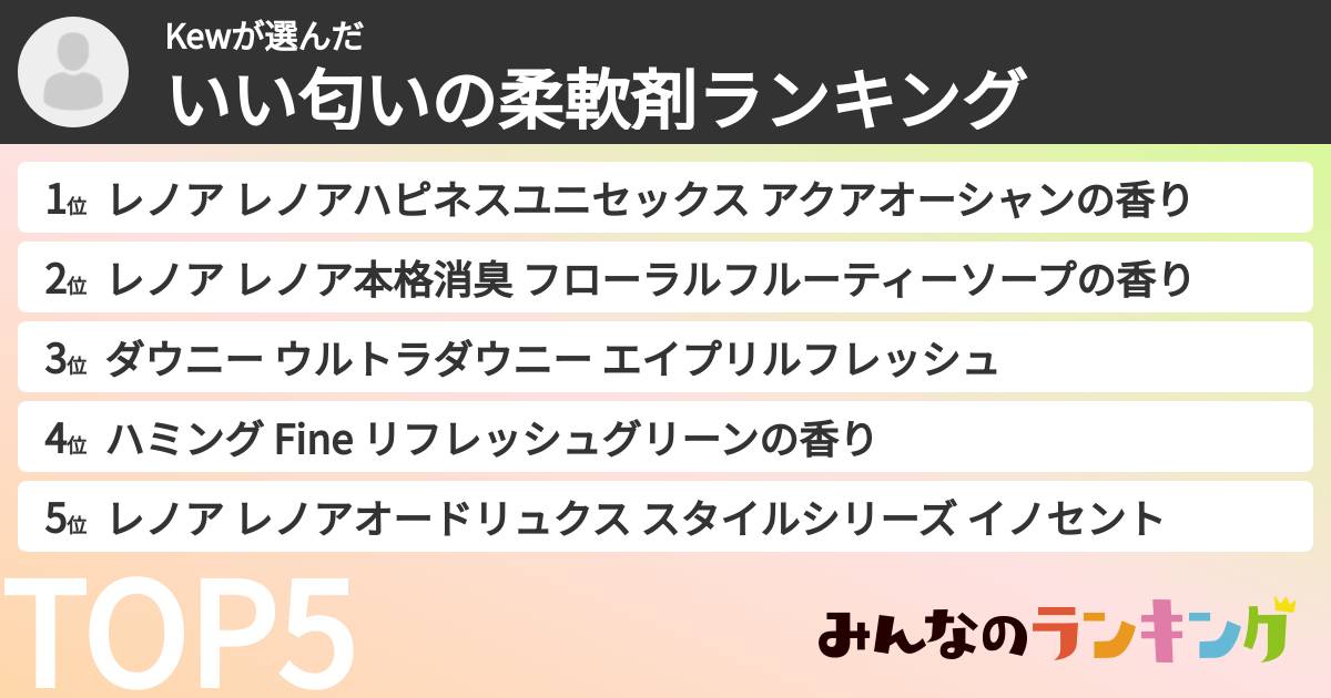 Kewさんの「いい匂いの柔軟剤ランキング」